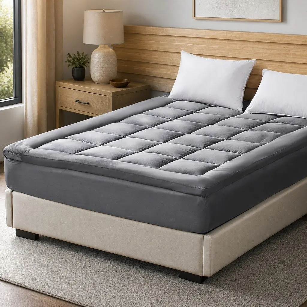 Mattress Topper Charcoal Double Bed Bamboo Charcoal Fibre Soft Cushion Fitted Elastic