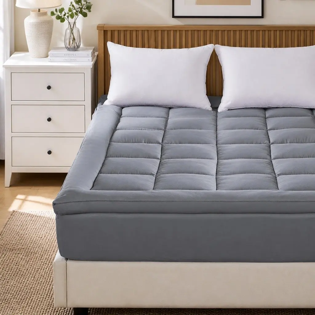 Mattress Topper Charcoal Double Bed Bamboo Charcoal Fibre Soft Cushion Fitted Elastic