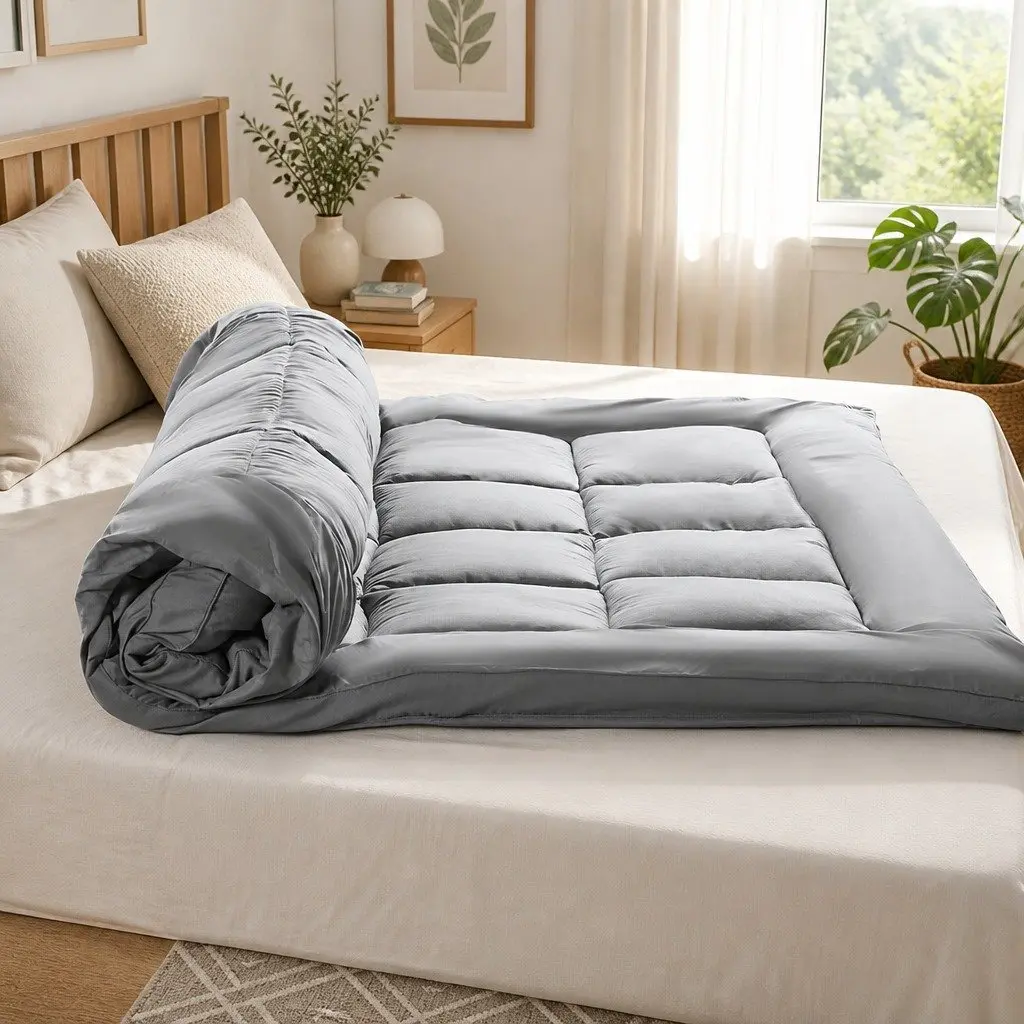 Mattress Topper Charcoal King Single Fitted Elastic Edge Bamboo Charcoal Fibre 1000GSM