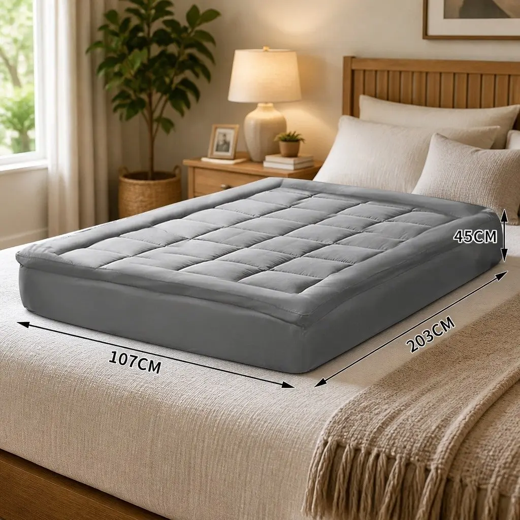 Mattress Topper Charcoal King Single Fitted Elastic Edge Bamboo Charcoal Fibre 1000GSM