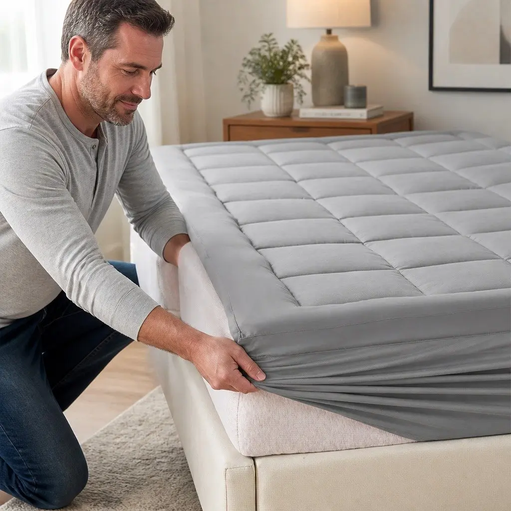 Mattress Topper Charcoal King Single Fitted Elastic Edge Bamboo Charcoal Fibre 1000GSM