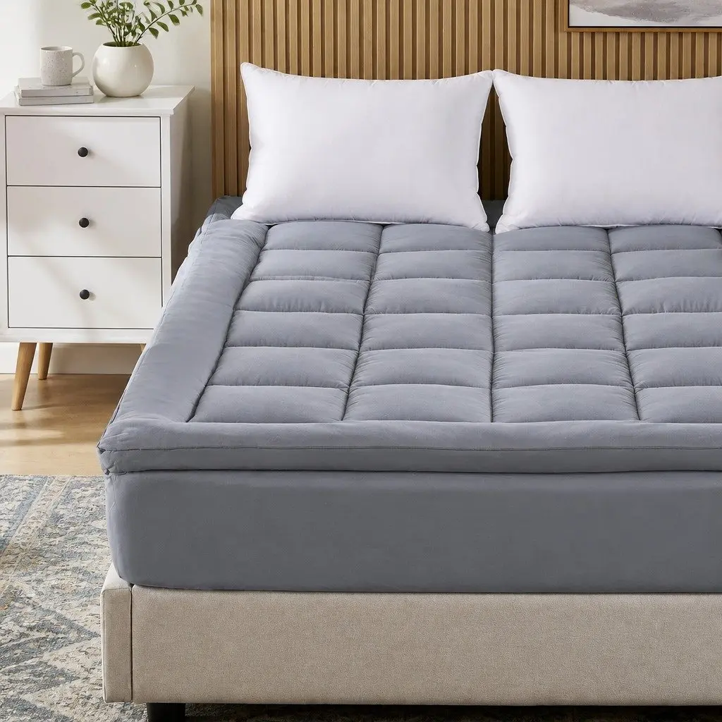 Mattress Topper Charcoal King Single Fitted Elastic Edge Bamboo Charcoal Fibre 1000GSM
