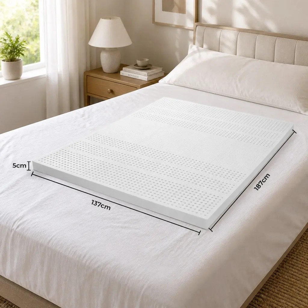 Double Mattress Topper White 5cm Natural Latex Pressure Relief Support
