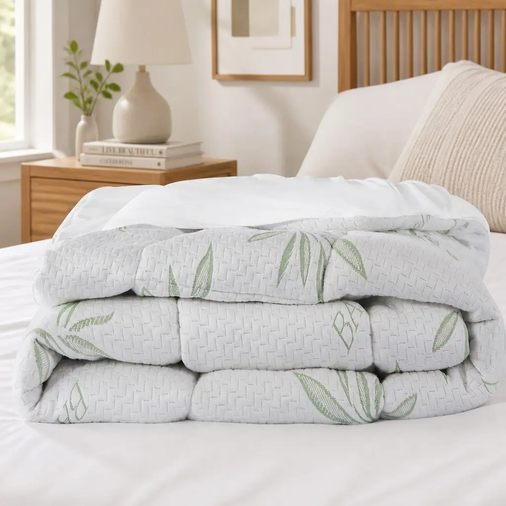 Bamboo Mattress Topper White Double Fitted Cooling Bedding Protector
