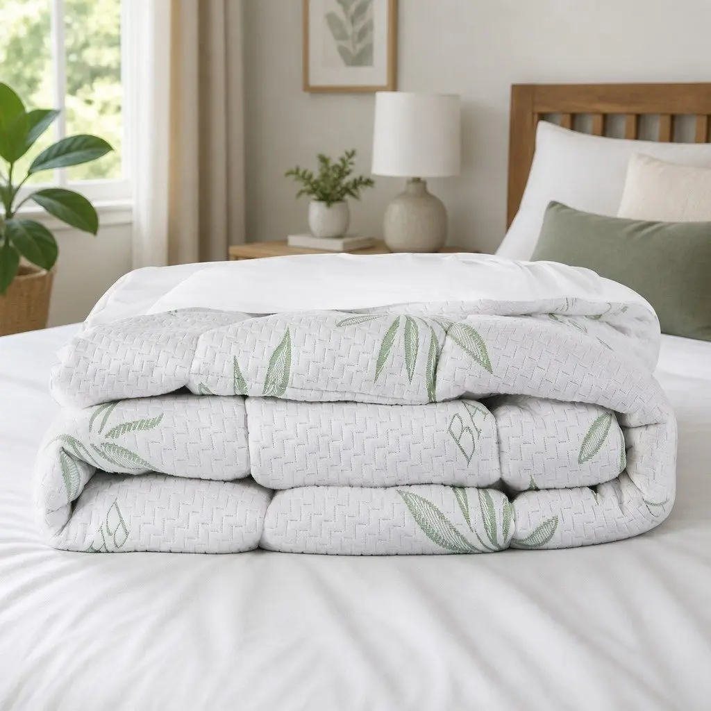 Bamboo Mattress Topper White Queen Size Fitted Cooling Sleep Protector