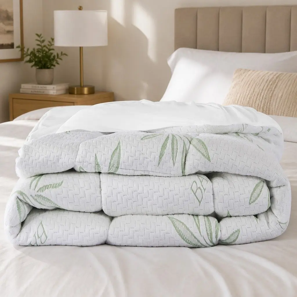 Single White Bamboo Pillowtop Mattress Topper Fitted Cooling Protector