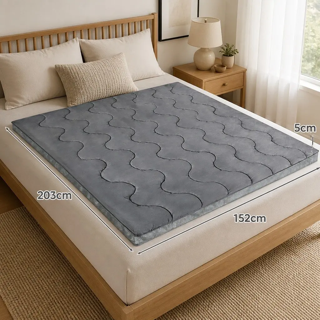 Queen Mattress Topper Charcoal Grey 5cm Thick Padded Breathable