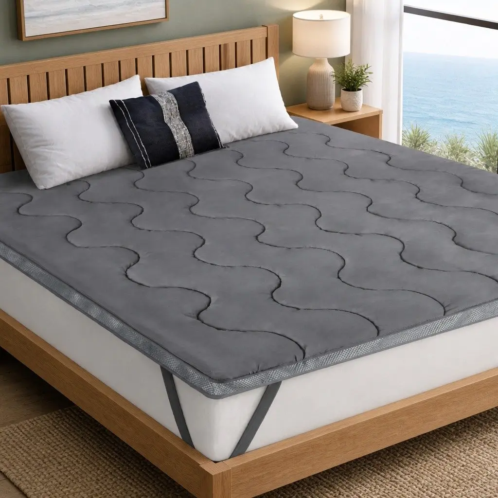 Queen Mattress Topper Charcoal Grey 5cm Thick Padded Breathable