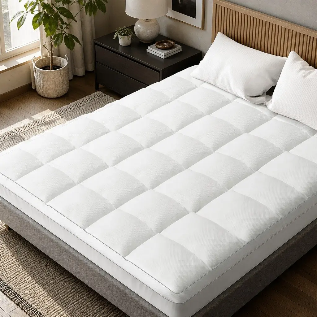 Mattress Topper White Queen 5cm Thick Breathable Microfibre Pillowtop Construction