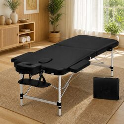 Portable Massage Table 70cm 2 Fold Aluminium Beauty Bed Therapy Couch Black