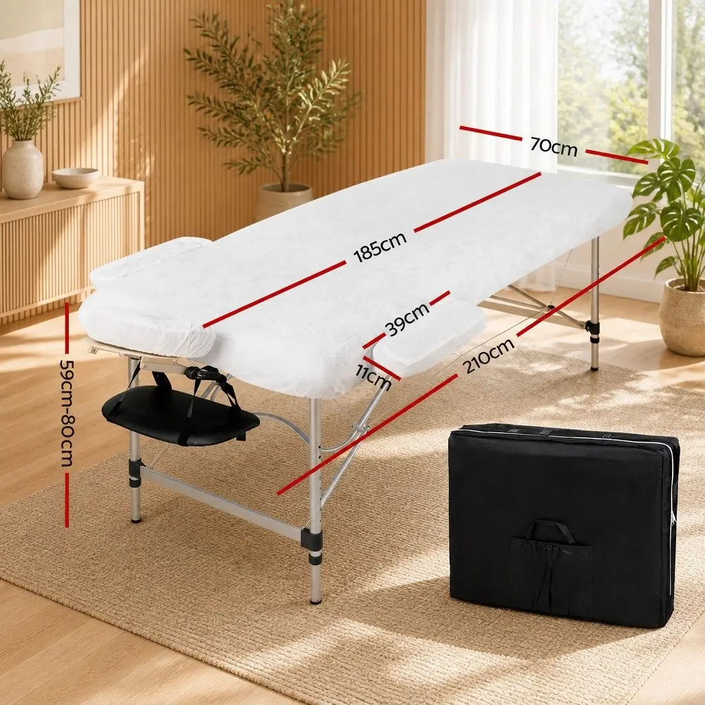 Portable Massage Table 70cm 2 Fold Aluminium Beauty Bed Therapy Couch Black
