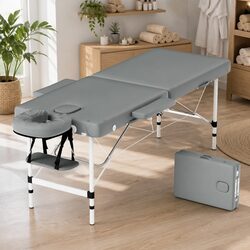Portable Massage Table 55cm 2 Fold Aluminium Beauty Therapy Bed Grey with Carry