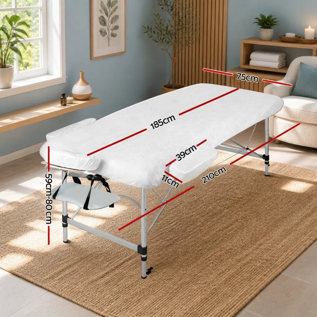 Massage Table White 75cm Portable 2 Fold Aluminium Adjustable Height