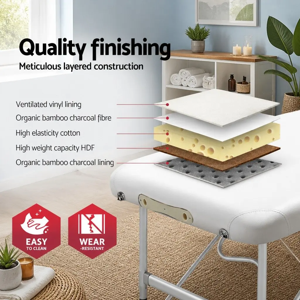 Massage Table White 75cm Portable 2 Fold Aluminium Adjustable Height