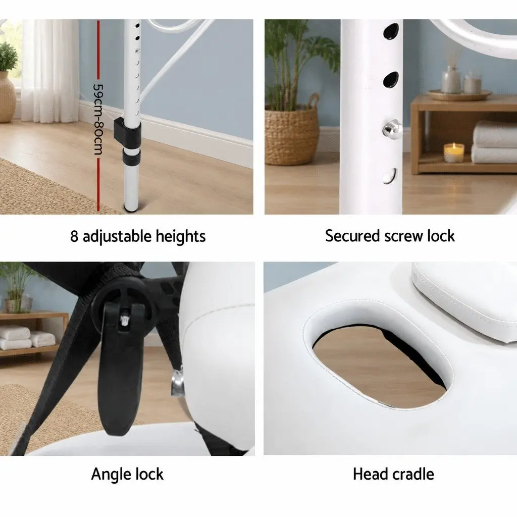 Massage Table White 75cm Portable 2 Fold Aluminium Adjustable Height