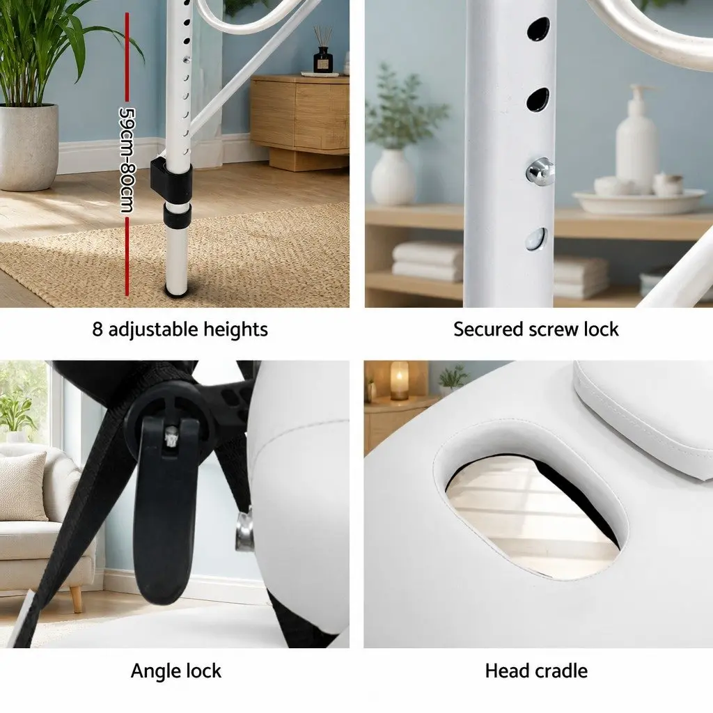 Massage Table White 75cm Portable 2 Fold Aluminium Adjustable Height