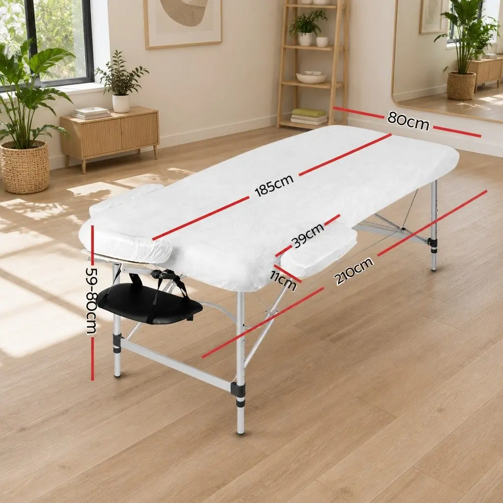 Massage Table Black 80cm Portable 3 Fold Aluminium High Density Foam