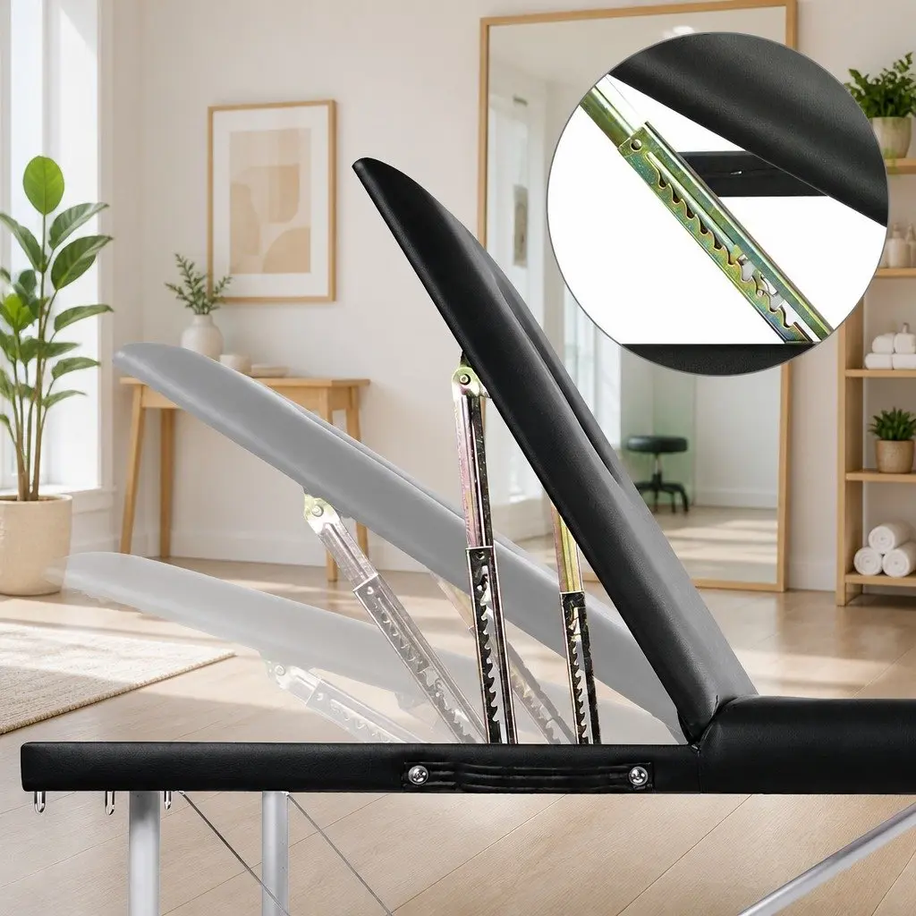 Massage Table Black 80cm Portable 3 Fold Aluminium High Density Foam