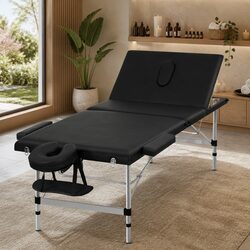 Massage Table 85cm Portable 3 Fold Aluminium Beauty Bed Black Professional