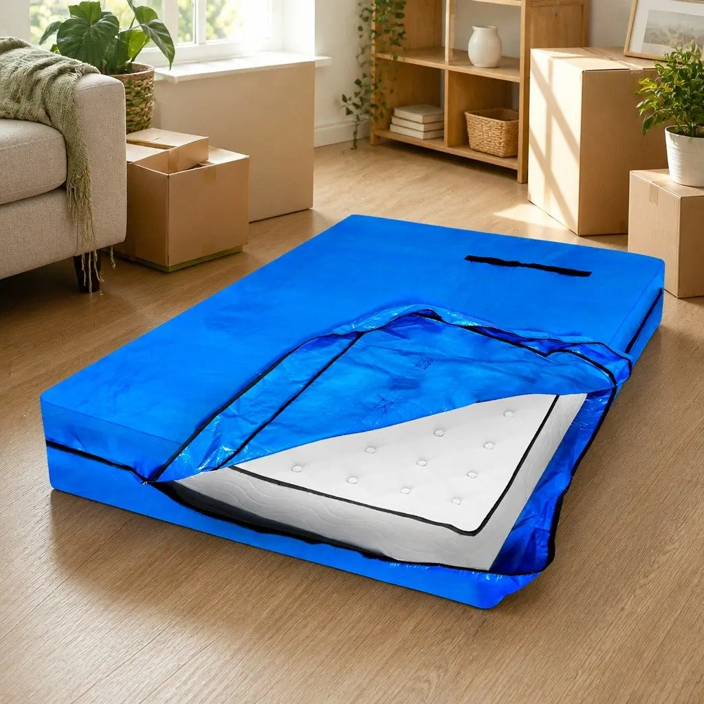 Mattress Bag Protector Blue Double Unzip Heavy-duty Plastic with Carry Handles