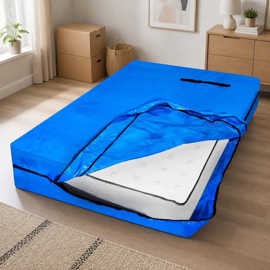 Mattress Bag Blue King Single Storage Protector Plastic Cover with Zip Handles
