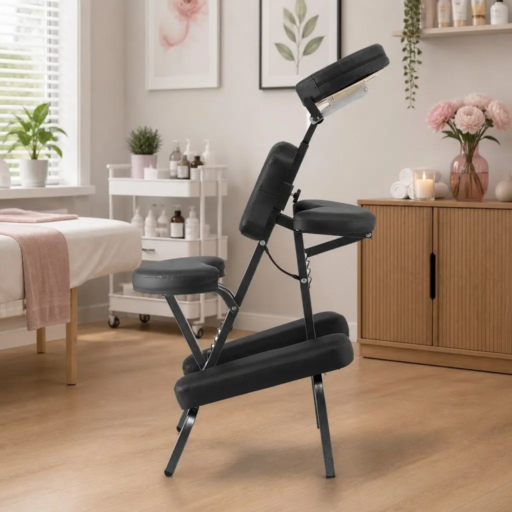 Portable Massage Chair Lightweight Folding Tattoo Beauty Lash Bed Therapy Black
