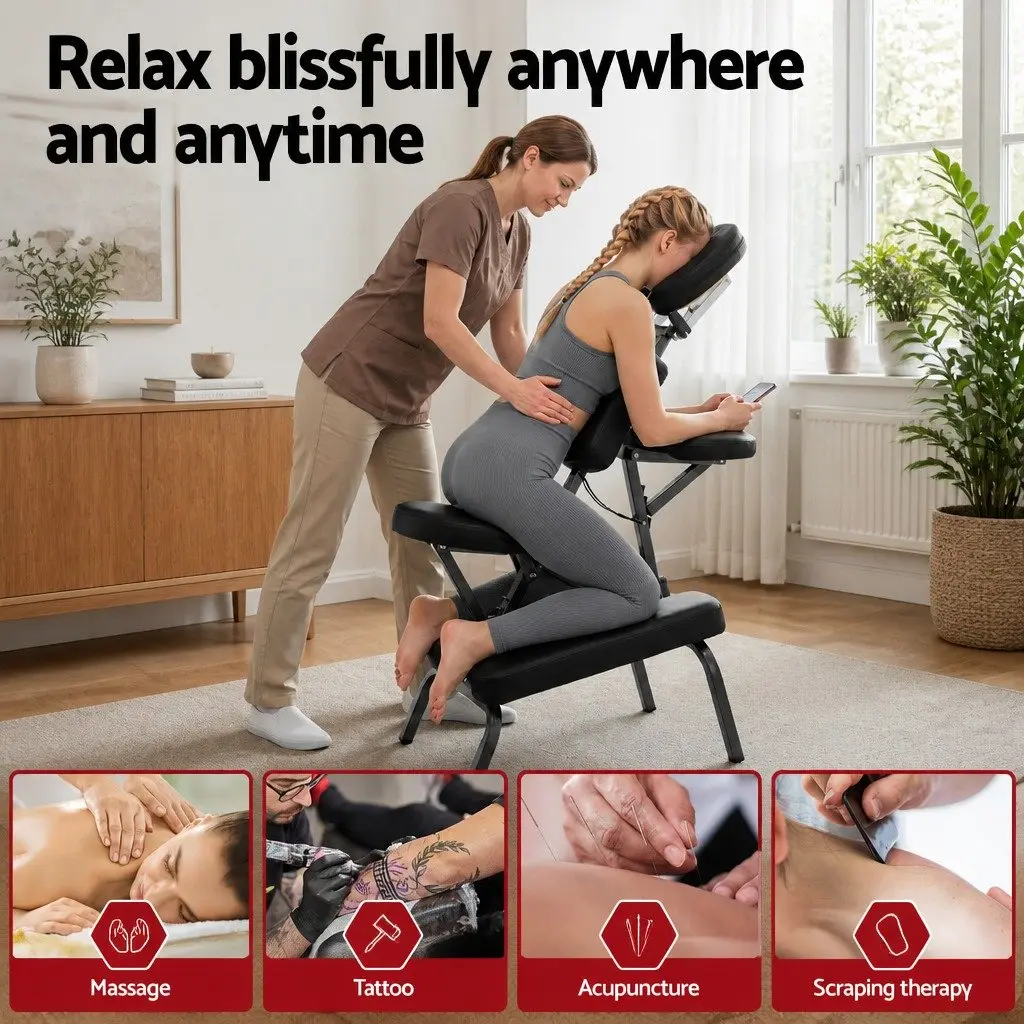 Portable Massage Chair Lightweight Folding Tattoo Beauty Lash Bed Therapy Black