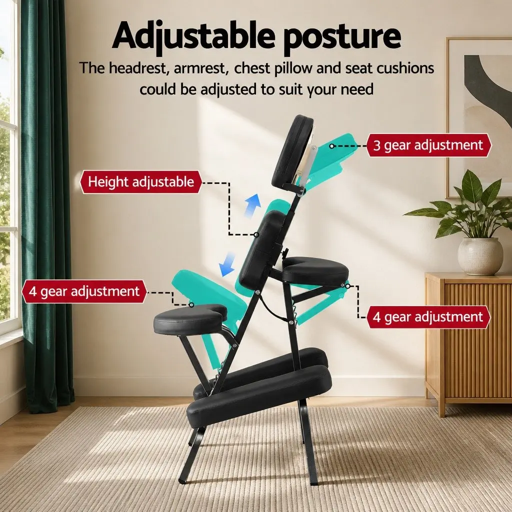 Portable Massage Chair Lightweight Folding Tattoo Beauty Lash Bed Therapy Black