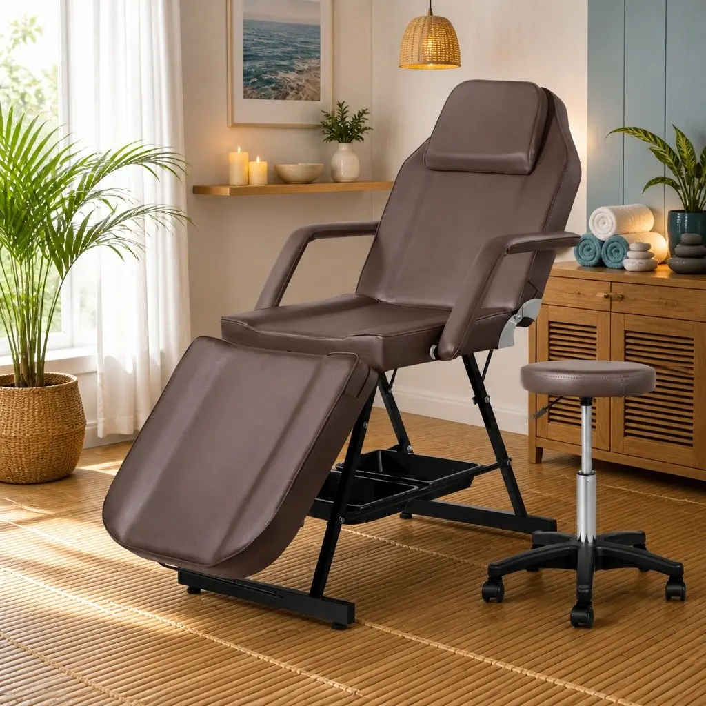 Massage Table Brown 3-Fold Adjustable Portable Therapy Couch
