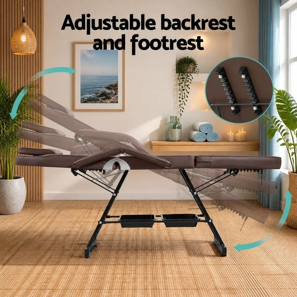 Massage Table Brown 3-Fold Adjustable Portable Therapy Couch