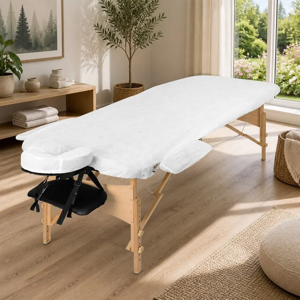Portable Massage Table Black 60cm Wide 3 Fold Wooden Adjustable Height