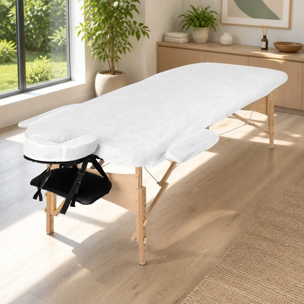 Portable Massage Table Black 75cm Wide 3 Fold Wooden Adjustable Height
