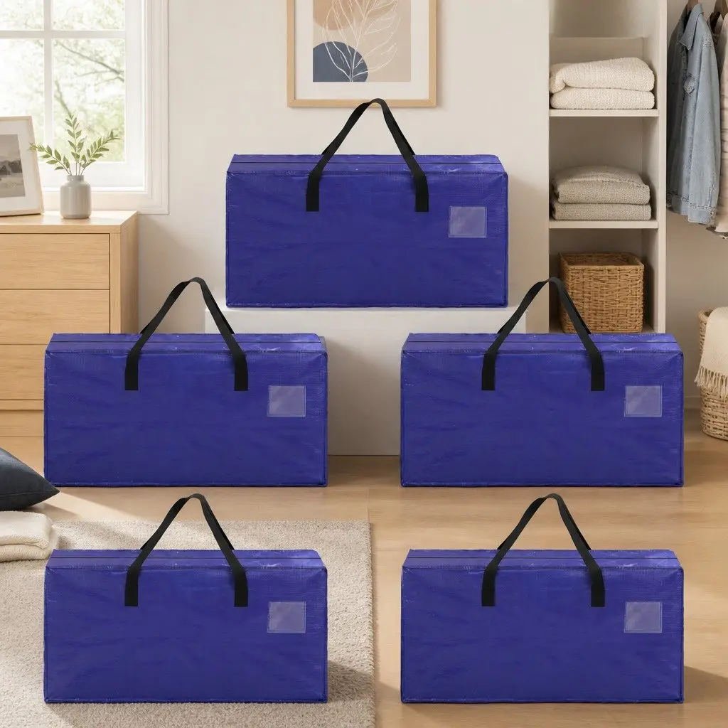 Moving Bags Blue Large Heavy Duty Waterproof Storage Totes with Backpack Straps 5 Pack