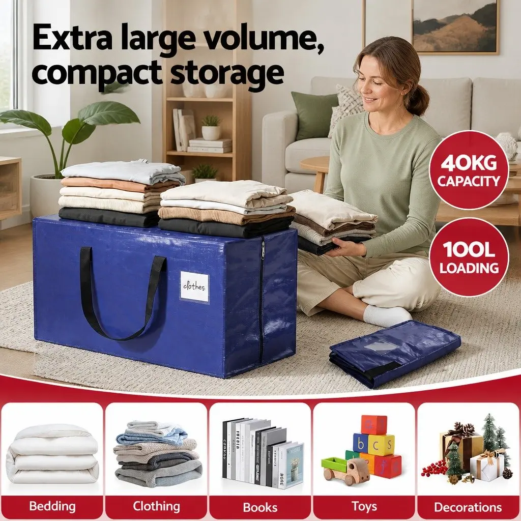 Moving Bags Blue Large Heavy Duty Waterproof Storage Totes with Backpack Straps 5 Pack