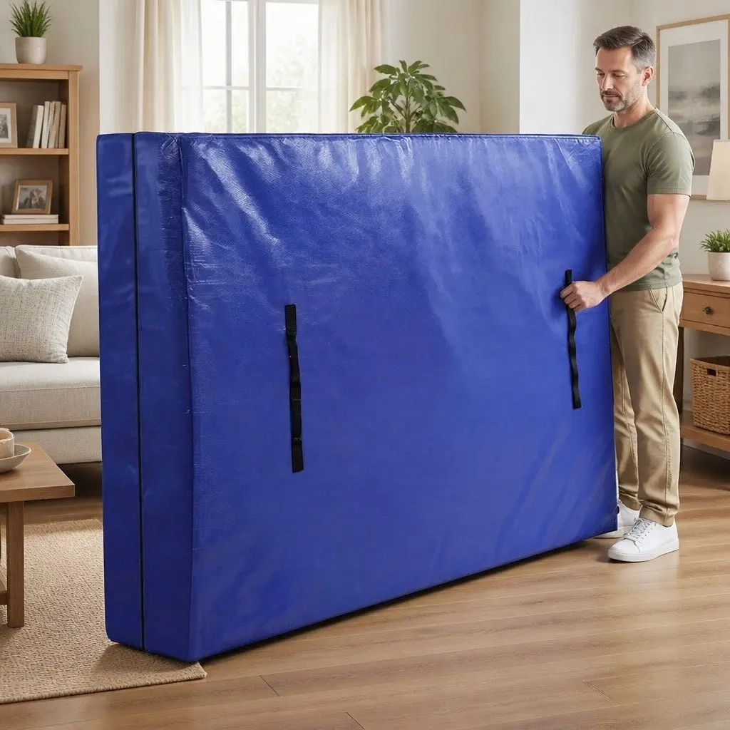 King Mattress Storage Bag Blue Waterproof 3-Sided Zipper Easy Access Durable Protection