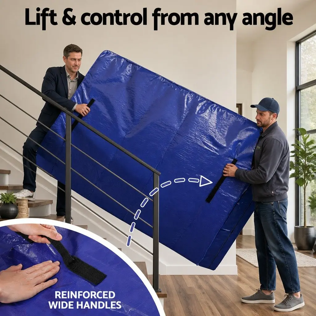 King Mattress Storage Bag Blue Waterproof 3-Sided Zipper Easy Access Durable Protection