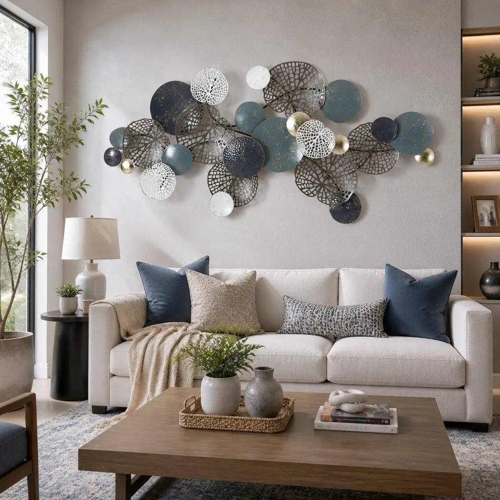 Metal Wall Art Sculpture Multi-coloured 132cm Tree Leaf Circles 3D Home Decor