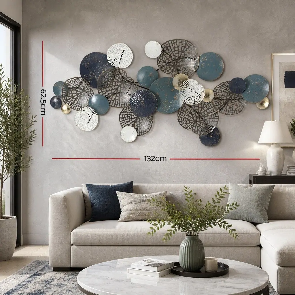 Metal Wall Art Sculpture Multi-coloured 132cm Tree Leaf Circles 3D Home Decor