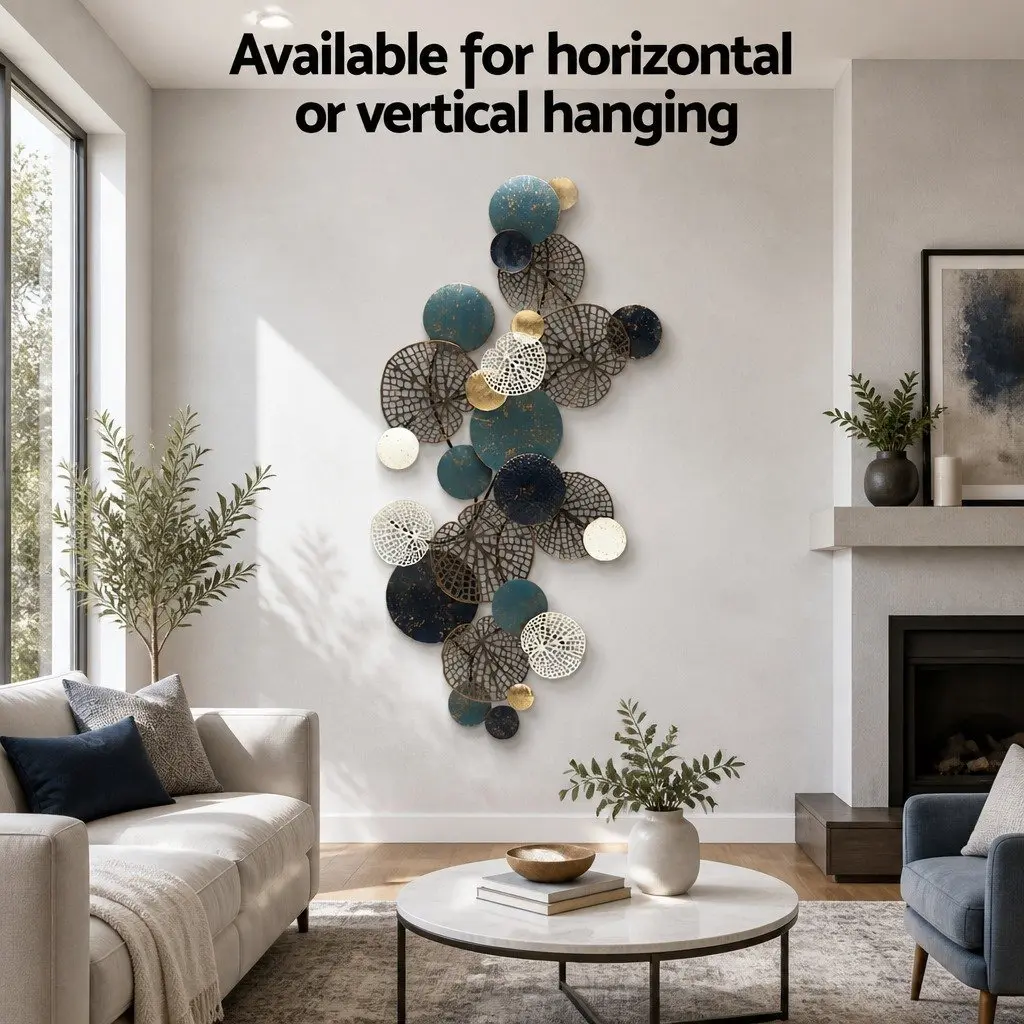 Metal Wall Art Sculpture Multi-coloured 132cm Tree Leaf Circles 3D Home Decor