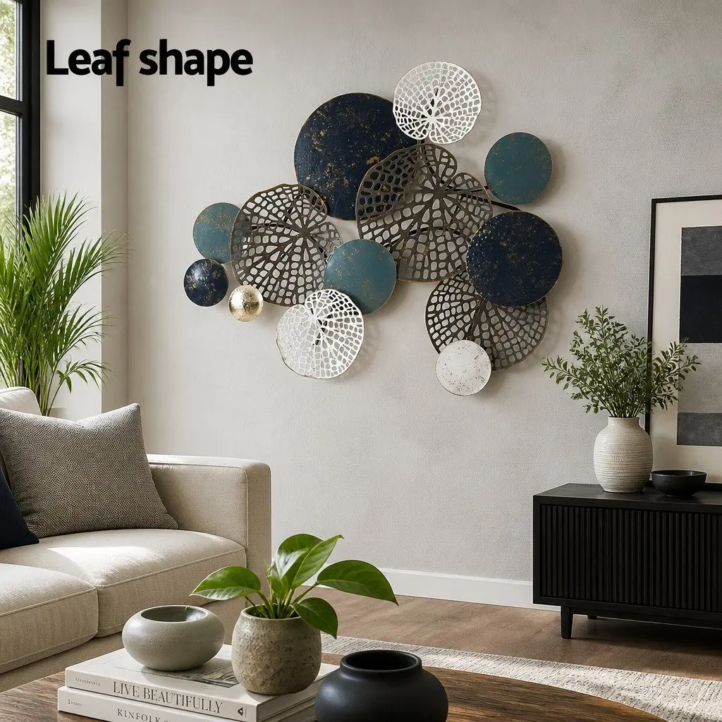 Metal Wall Art Sculpture Multi-coloured 132cm Tree Leaf Circles 3D Home Decor