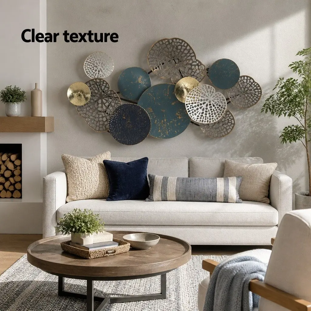Metal Wall Art Sculpture Multi-coloured 132cm Tree Leaf Circles 3D Home Decor