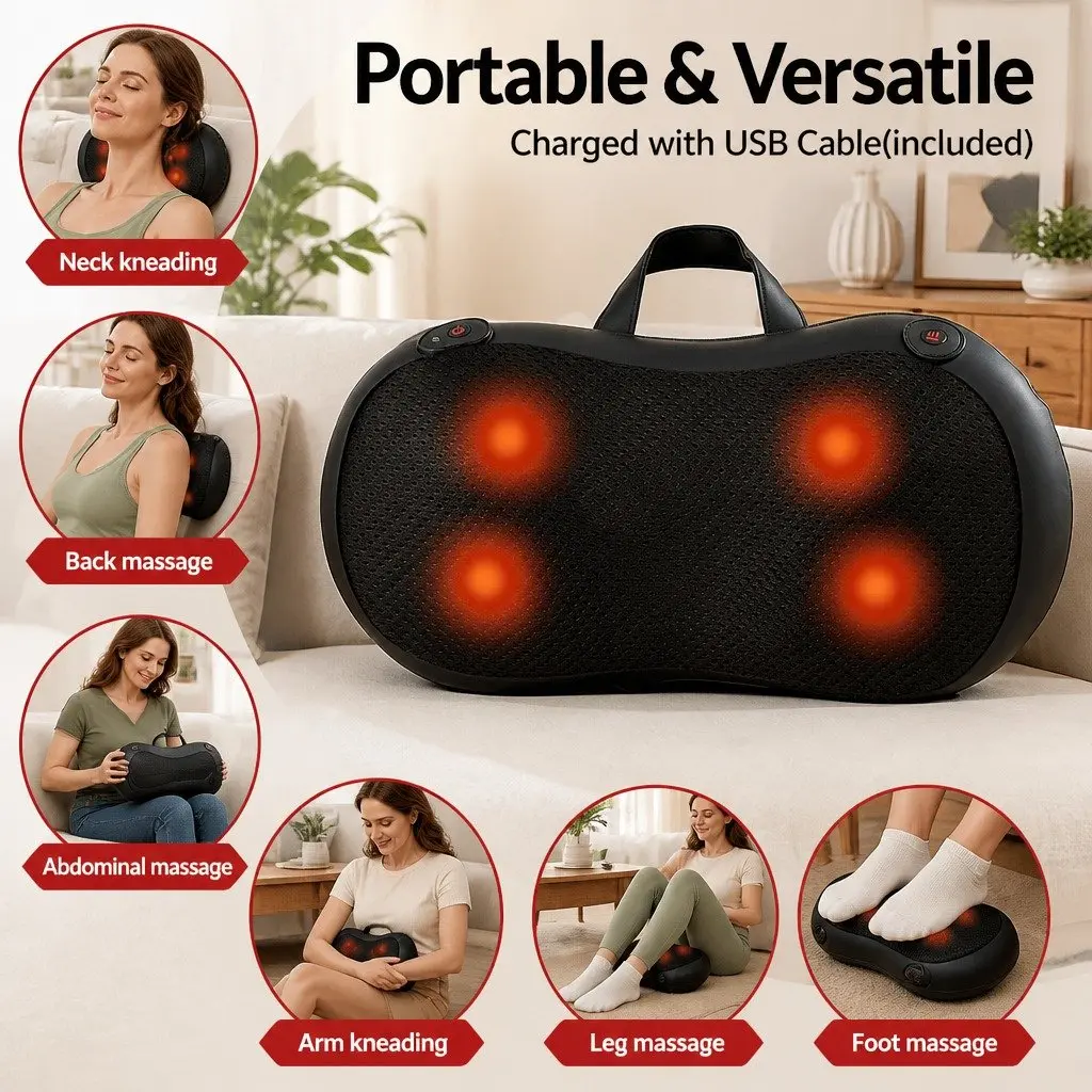 Neck Massager Black Portable Electric Shiatsu with Heat Kneading Muscle Relaxation