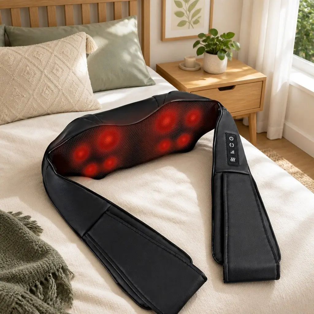 Neck Massager Black 8 Massage Nodes Heated Relaxation Device for Home Office Use