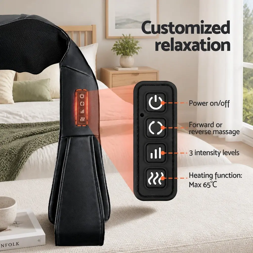 Neck Massager Black 8 Massage Nodes Heated Relaxation Device for Home Office Use