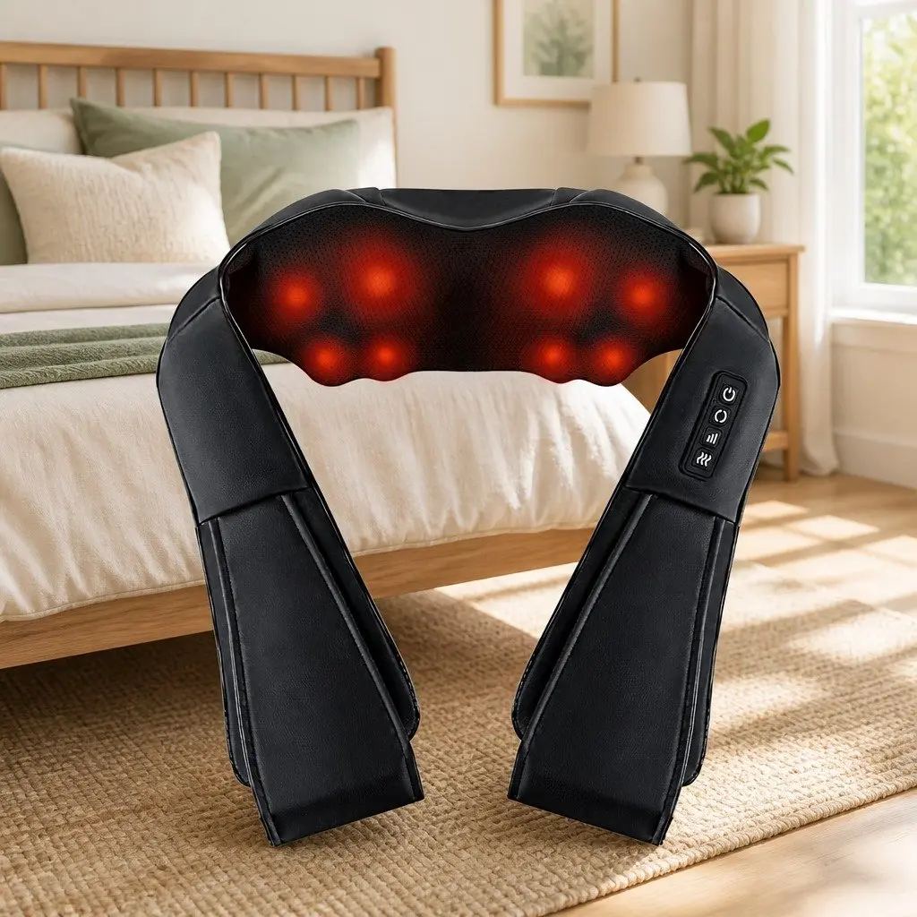 Neck Massager Black 8 Massage Nodes Heated Relaxation Device for Home Office Use