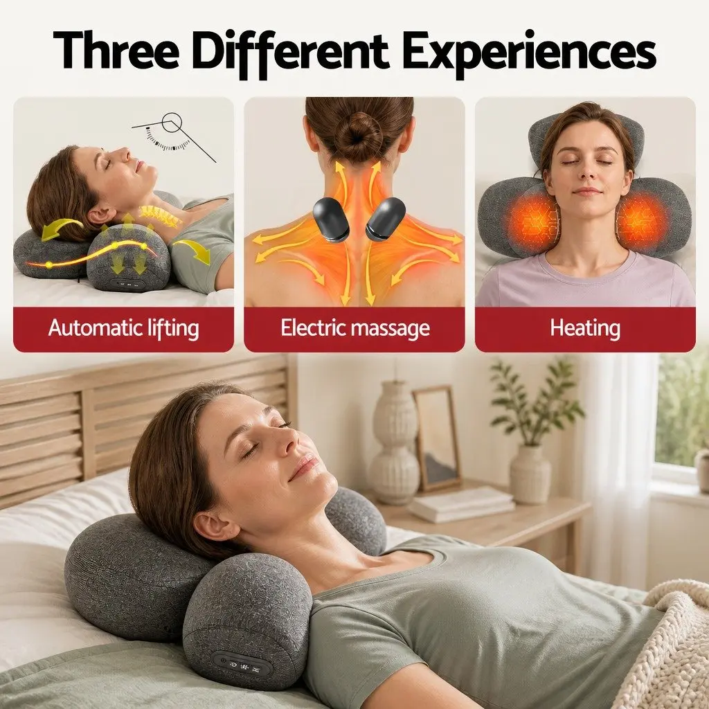 Neck Massager Pillow 2-in-1 Memory Foam Cervical Support Heat Vibration Therapy