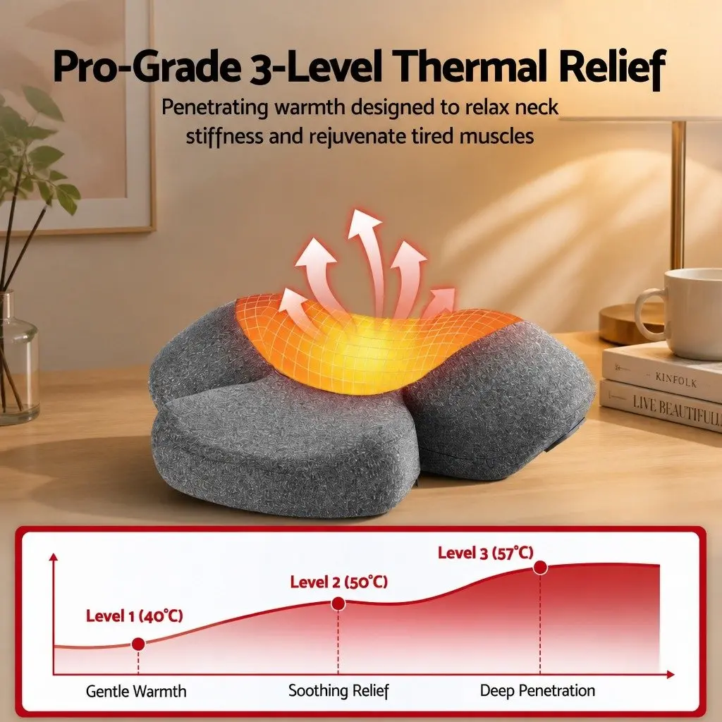 Neck Massager Pillow 2-in-1 Memory Foam Cervical Support Heat Vibration Therapy