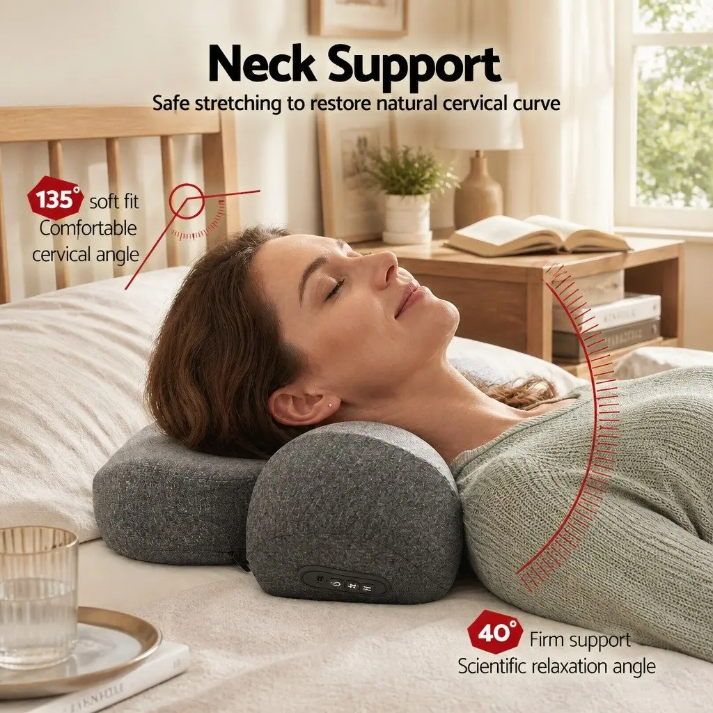 Neck Massager Pillow 2-in-1 Memory Foam Cervical Support Heat Vibration Therapy
