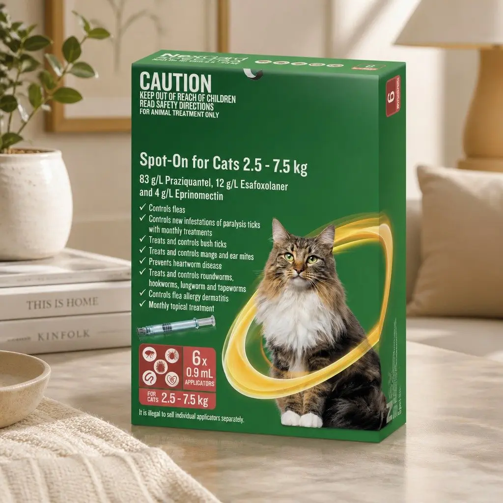 Spot-On for Cats Yellow 2.5-7.5kg Monthly Topical Flea Tick Worm Treatment 6 Pack
