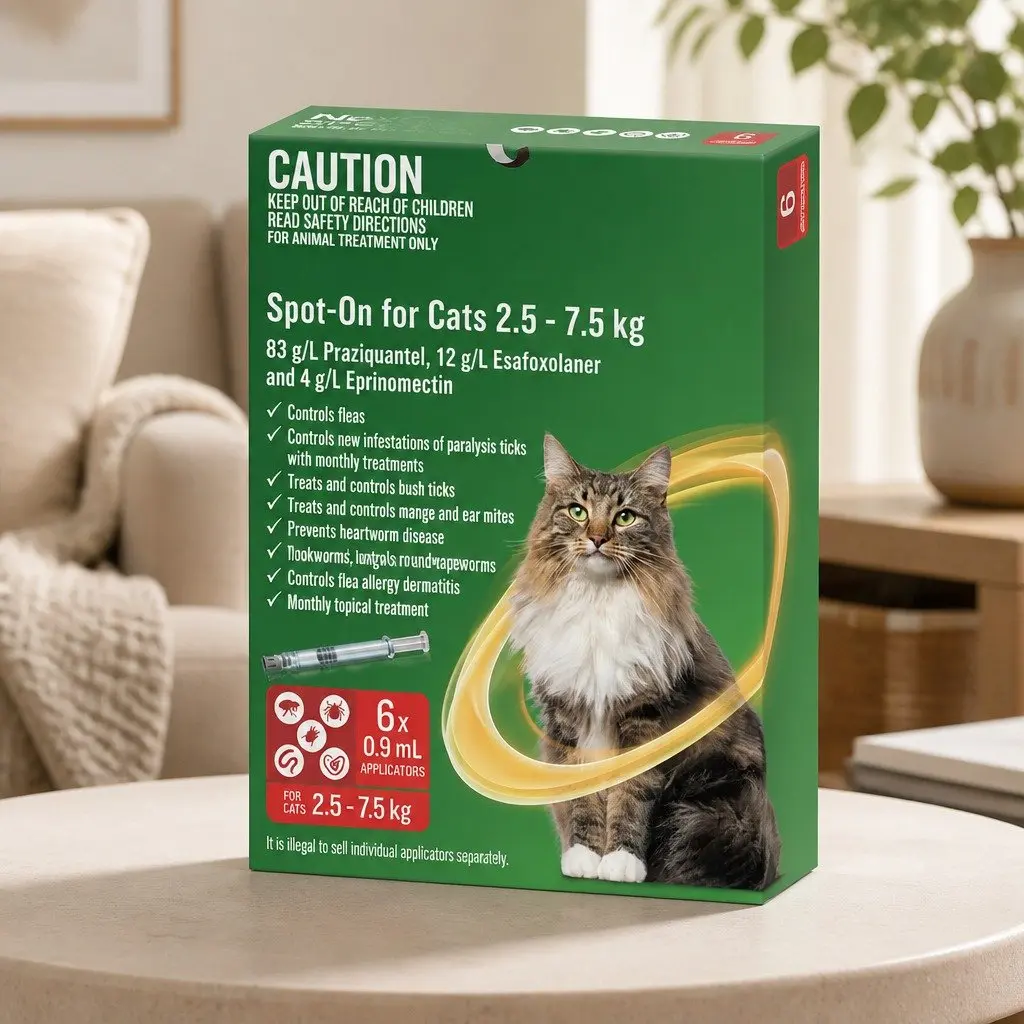 Spot-On for Cats Yellow 2.5-7.5kg Monthly Topical Flea Tick Worm Treatment 6 Pack